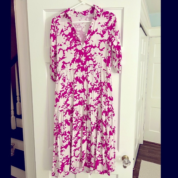 Fresha London pink and white three quarter sleeve midi dress. Size XS. - Picture 1 of 1